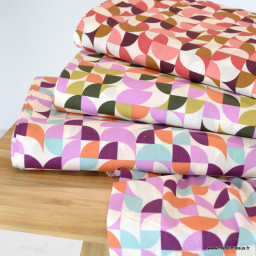 1 coupon de 70 cm de Popeline de coton motif géométrique losange Aubergine - OEKO TEX