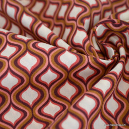 1 coupon de 70 cm de Popeline de coton motif géométrique losange Aubergine - OEKO TEX