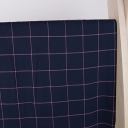 1 coupon de 60 cm de Tissu à carreaux Bleu marine et Rose