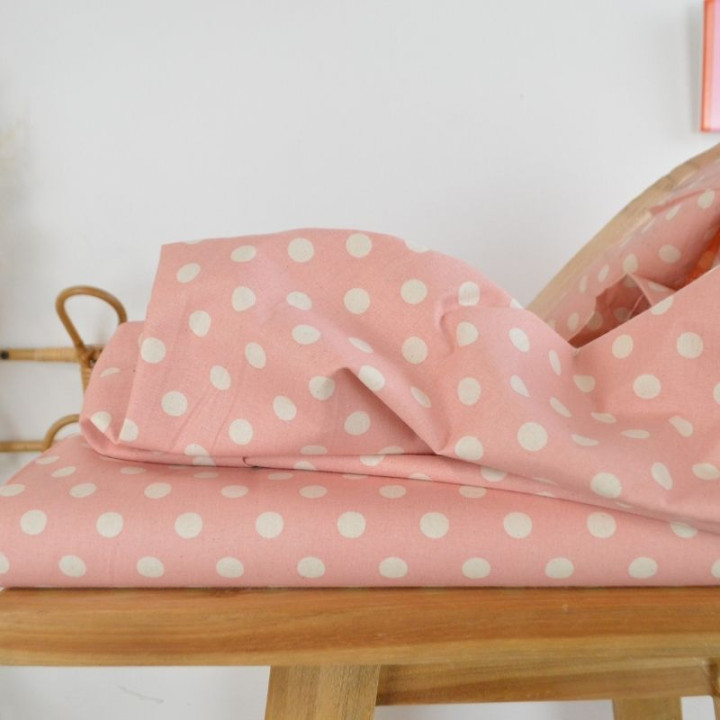 Tissu coton lavé motif Pois - Rose