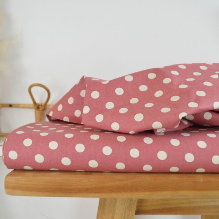 Tissu coton lavé motif Pois - Rose foncé