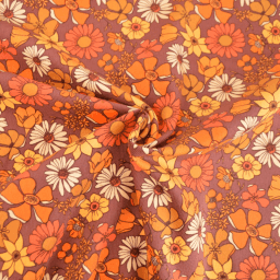 1 coupon de 88 cm de Tissu velours milleraies Azylis – fleurs vintage orange
