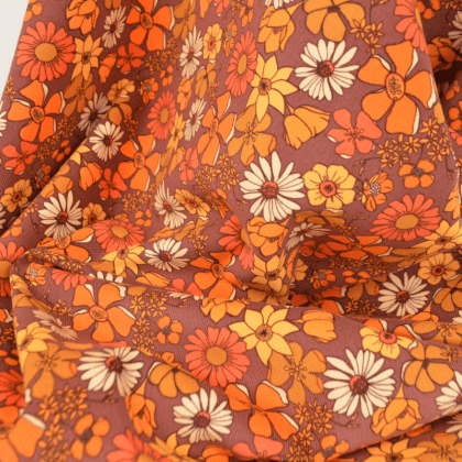 Tissu velours milleraies Azylis – fleurs vintage orange