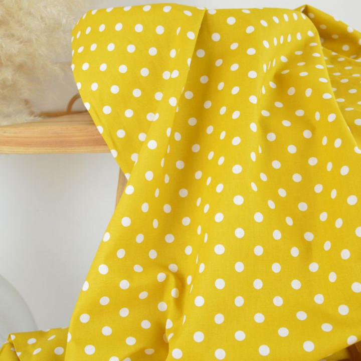 Tissu popeline coton motif Pois blancs fond ocre - OEKO TEX