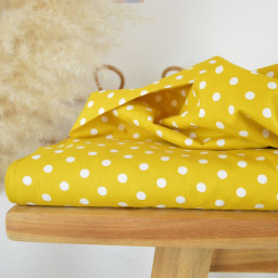 Tissu popeline coton motif Pois blancs fond ocre - OEKO TEX