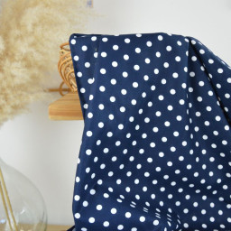 Tissu popeline coton motif Pois blancs fond bleu marine - OEKO TEX
