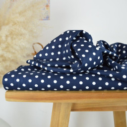 Tissu popeline coton motif Pois blancs fond bleu marine - OEKO TEX