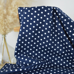 Tissu popeline coton motif Pois blancs fond bleu marine - OEKO TEX