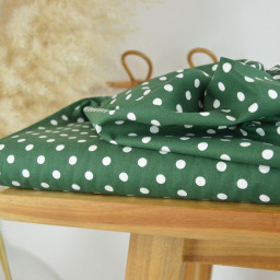 Tissu popeline coton motif Pois blancs fond vert Sapin - OEKO TEX