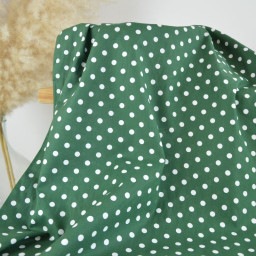Tissu popeline coton motif Pois blancs fond vert Sapin - OEKO TEX