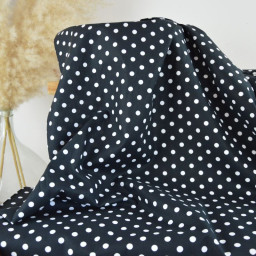 Tissu popeline coton motif Pois blancs fond Noir - OEKO TEX