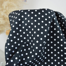 Tissu popeline coton motif Pois blancs fond Noir - OEKO TEX
