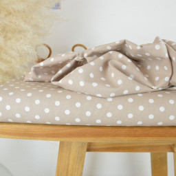 Tissu popeline coton motif Pois blancs fond Sable - OEKO TEX