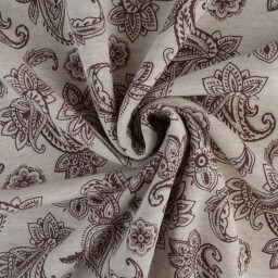 1 coupon de 2m50- Tissu Sweat Poppy - Motif Paisley marron fond écru