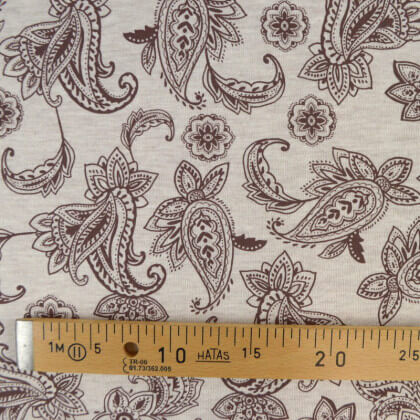 Tissu Sweat Poppy - Motif Paisley marron fond écru