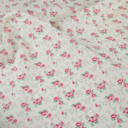 Tissu coton Suzanne motifs fleurs roses fond écru - OEKO TEX
