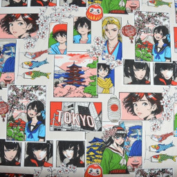 Tissu coton Sasuke motif Manga Japonais – Fond Blanc - OEKO TEX
