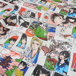 Tissu coton Sasuke motif Manga Japonais – Fond Blanc - OEKO TEX