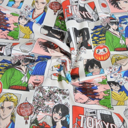 Tissu coton Sasuke motif Manga Japonais – Fond Blanc - OEKO TEX