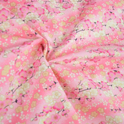 Tissu coton Foil motif fleurs cerisier Japonais - Rose
