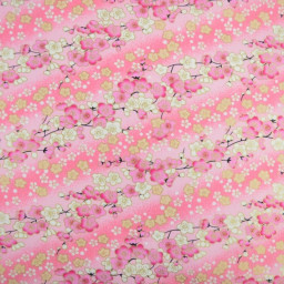 Tissu coton Foil motif fleurs cerisier Japonais - Rose