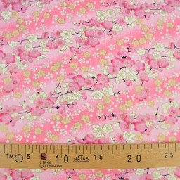 Tissu coton Foil motif fleurs cerisier Japonais - Rose