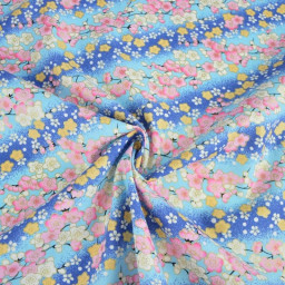 Tissu coton Foil motif fleurs cerisier Japonais - Bleu