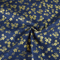 Tissu coton lourd Tatami motif fleurs et vagues japonaises Bleu - OEKO TEX