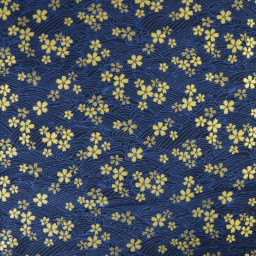 Tissu coton lourd Tatami motif fleurs et vagues japonaises Bleu - OEKO TEX