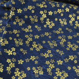 Tissu coton lourd Tatami motif fleurs et vagues japonaises Bleu - OEKO TEX