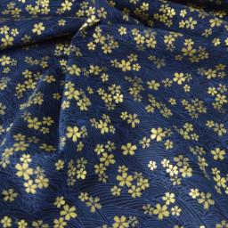 Tissu coton lourd Tatami motif fleurs et vagues japonaises Bleu - OEKO TEX
