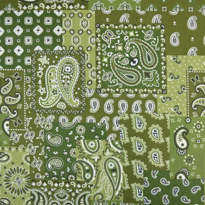 Tissu coton Farwest motif Bandana vert - OEKO TEX