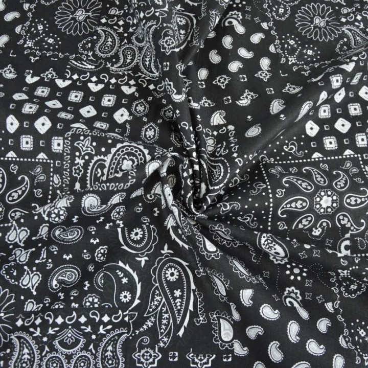 Tissu coton Farwest motif Bandana Noir - OEKO TEX