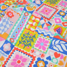 Tissu coton Bimba graphique fond Blanc - OEKO TEX