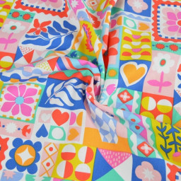 Tissu coton Bimba graphique fond Blanc - OEKO TEX