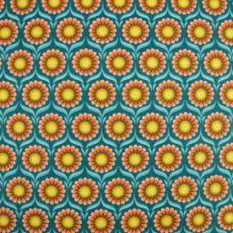 Tissu coton Jolijoli motif fleurs fond turquoise - OEKO TEX