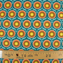 Tissu coton Jolijoli motif fleurs fond turquoise - OEKO TEX