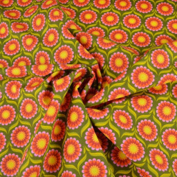 Tissu coton Jolijoli motif fleurs fond vert - OEKO TEX
