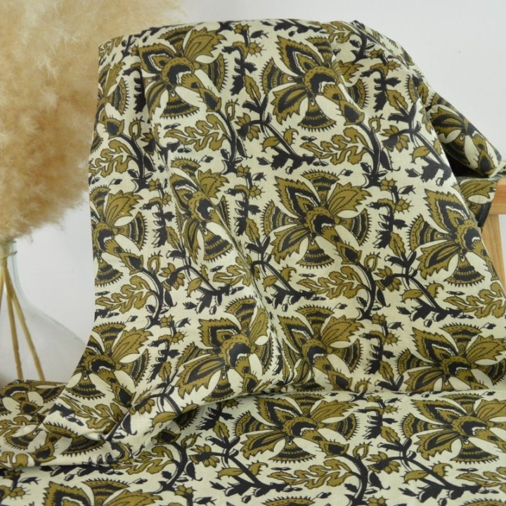 Tissu Indien Block Print Anegundi fond lin