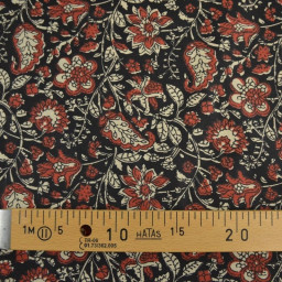 Tissu Indien Block Print Orchha fond Noir
