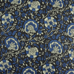 Tissu Indien Block Print Sanganer fond bleu marine