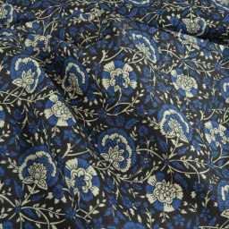 Tissu Indien Block Print Sanganer fond bleu marine
