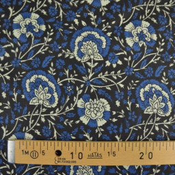 Tissu Indien Block Print Sanganer fond bleu marine