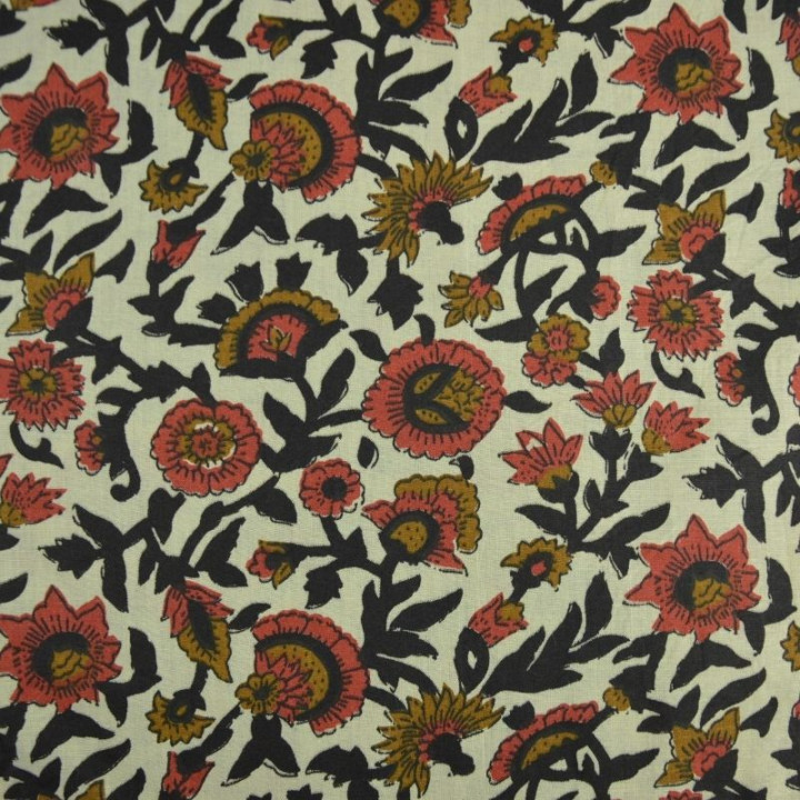 Tissu Indien Block Print Ajmer fond lin