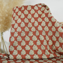 Tissu Indien Block Print Chopta fond terracotta