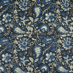 Tissu Indien Block Print Balaram motif fleurs fond noir