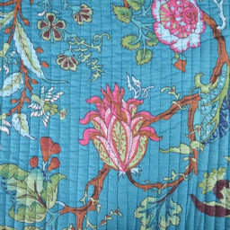 Coton matelassée Nako motif fleurs Indienne Bleu