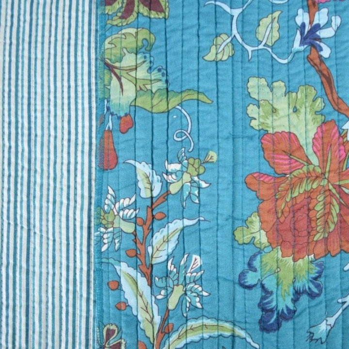 Coton matelassée Nako motif fleurs Indienne Bleu