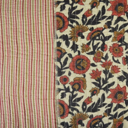Coton matelassée Bamola motif fleurs Indienne fond écru