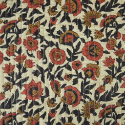 Coton matelassée Bamola motif fleurs Indienne fond écru